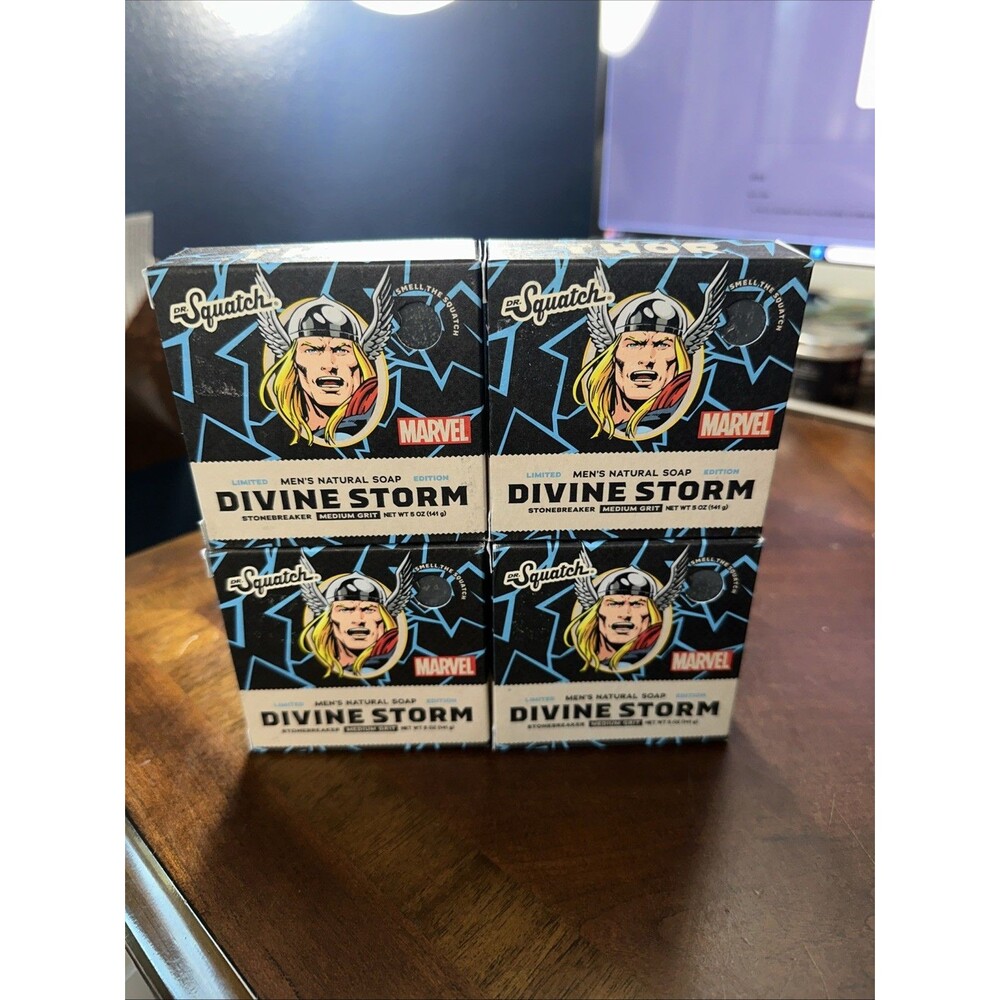 4 Pk: Dr. Squatch Marvel Thor DIVINE STORM Med. Grit 5oz Soap Bar (2713-D6)